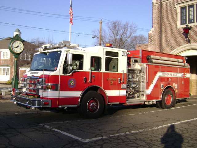 Engine 2 is a 2009 Pierce Enforce, fitted with a Hale pump, and has a 1,000 gallon tank capacity.